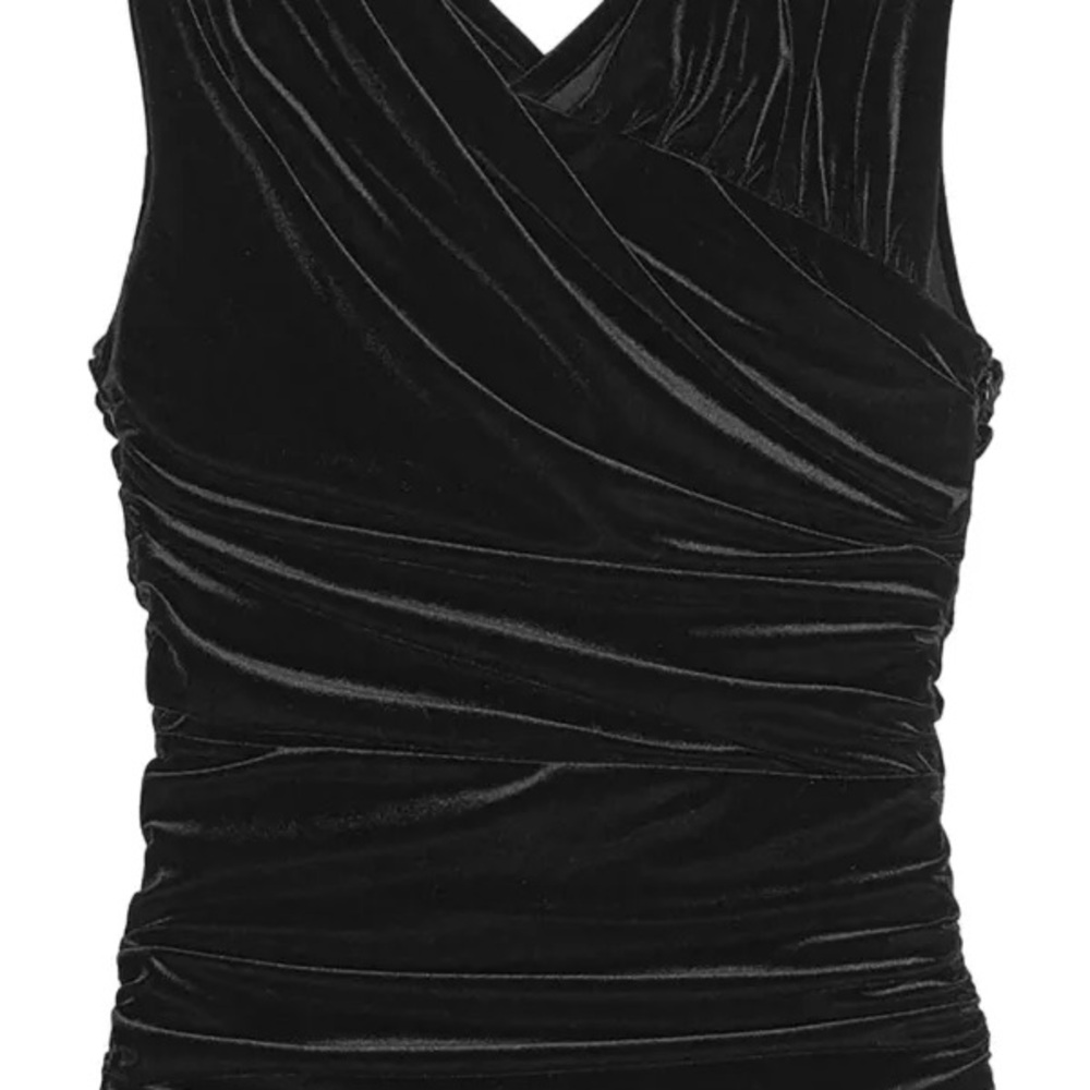 Ganni Velvet Jersey Ruched Crossover Blouse | Black